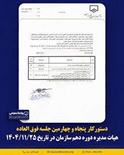 دستورکار پنجاه و چهارمین جلسه (فوق العاده) هیأت مدیره دوره دهم