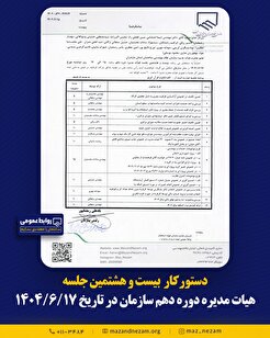 دستورکار بیست و هشتمین جلسه هیأت مدیره دوره دهم