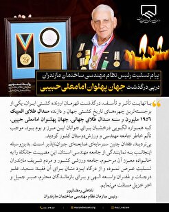 پیام تسلیت مهندس رمضانپور رئیس نظام مهندسی ساختمان مازندران، در پی درگذشت جهان پهلوان «امامعلی حبیبی»